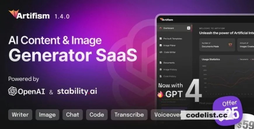 Artifism v6.2.0 - AI Content &amp; Image Generator SaaS - nulled