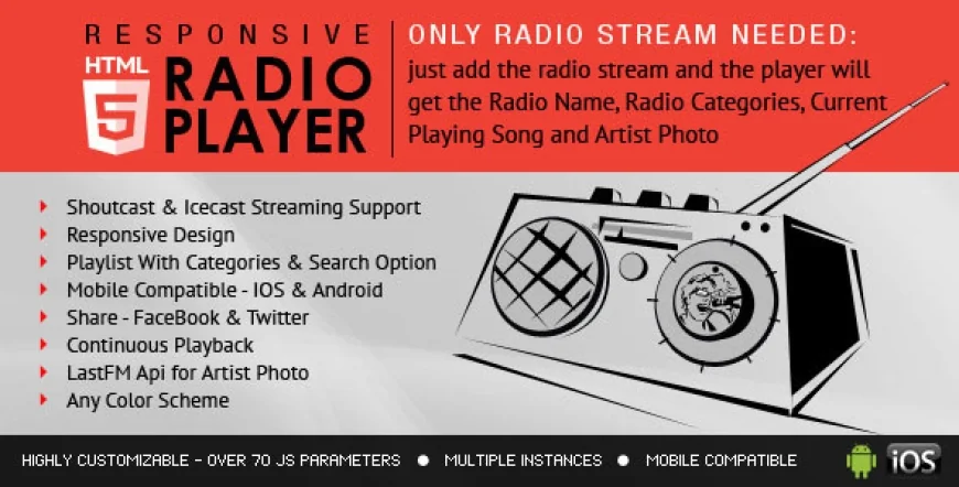 Radio Player With Playlist - Shoutcast and Icecast
