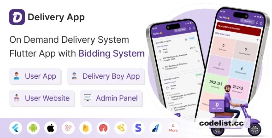 Delivery App v30.0 - On Demand Delivery System Flutter App with bidding system