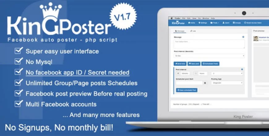 King poster v1.7.9 - Facebook multi Group / Page auto post - PHP script