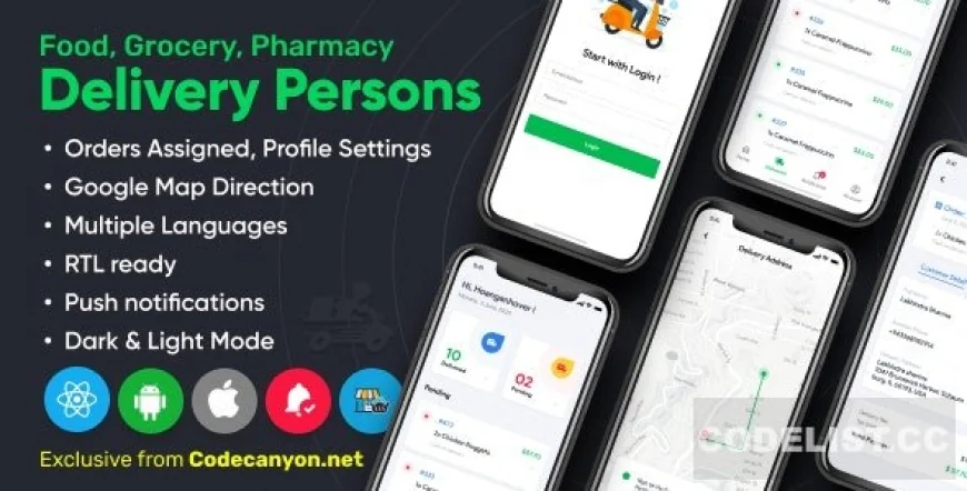 Delivery Person for Food, Grocery, Pharmacy, Stores React Native v1.0 - Wordpress Woocommerce App